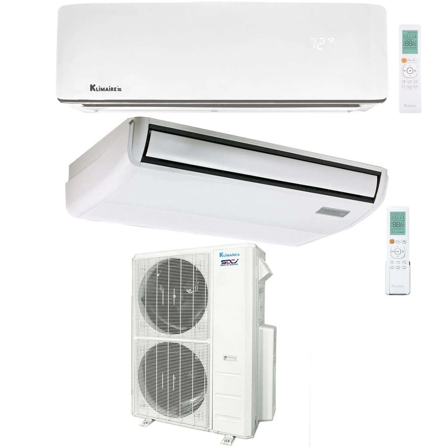 2-Zone Klimaire 21.1 SEER2 Multi Split Wall Mount Floor-ceiling Air Conditioner Heat Pump System 18 24