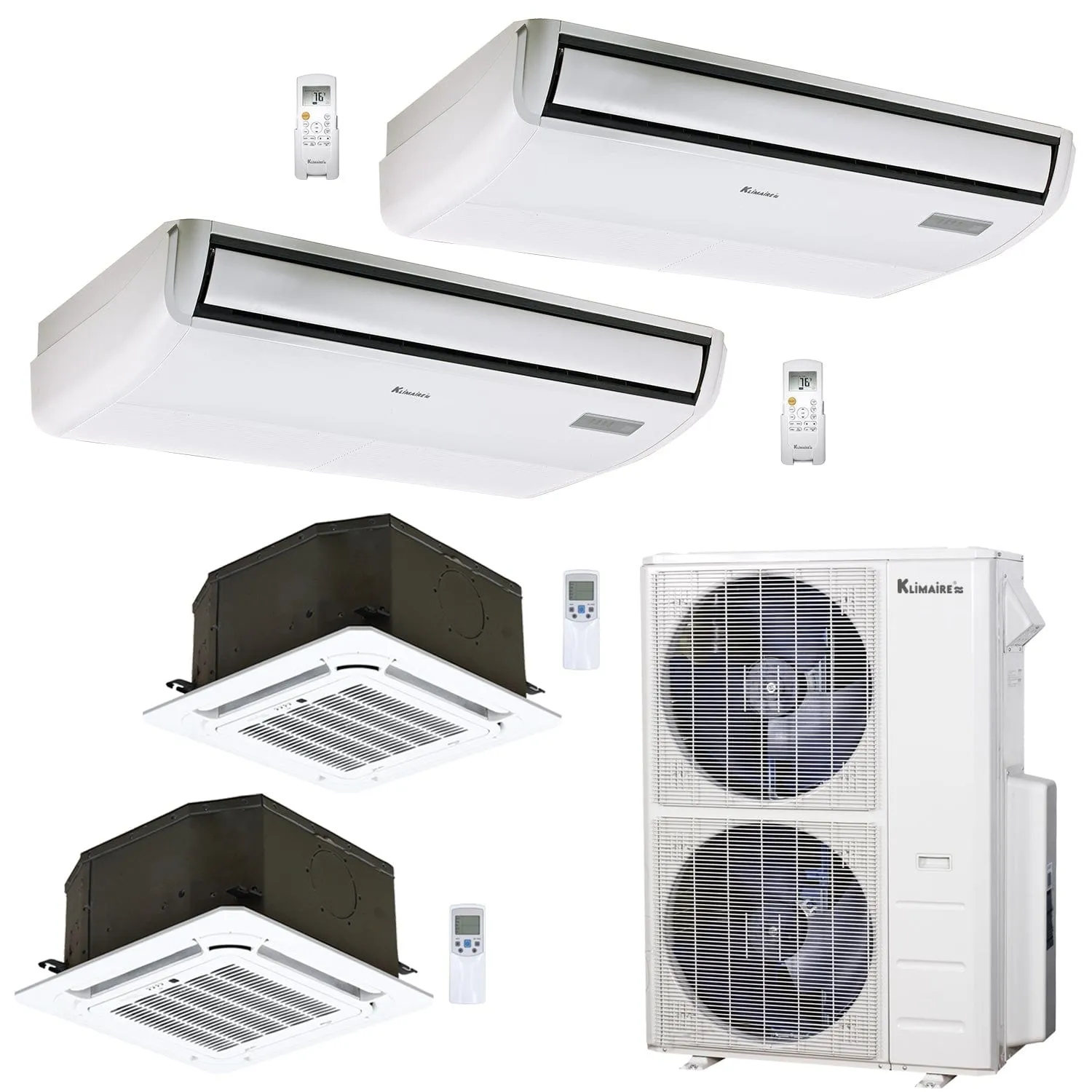 4-Zone Klimaire 21.1 SEER2 Multi Split Ceiling Cassette Floor-ceiing Air Conditioner Heat Pump System 12 12 18 18