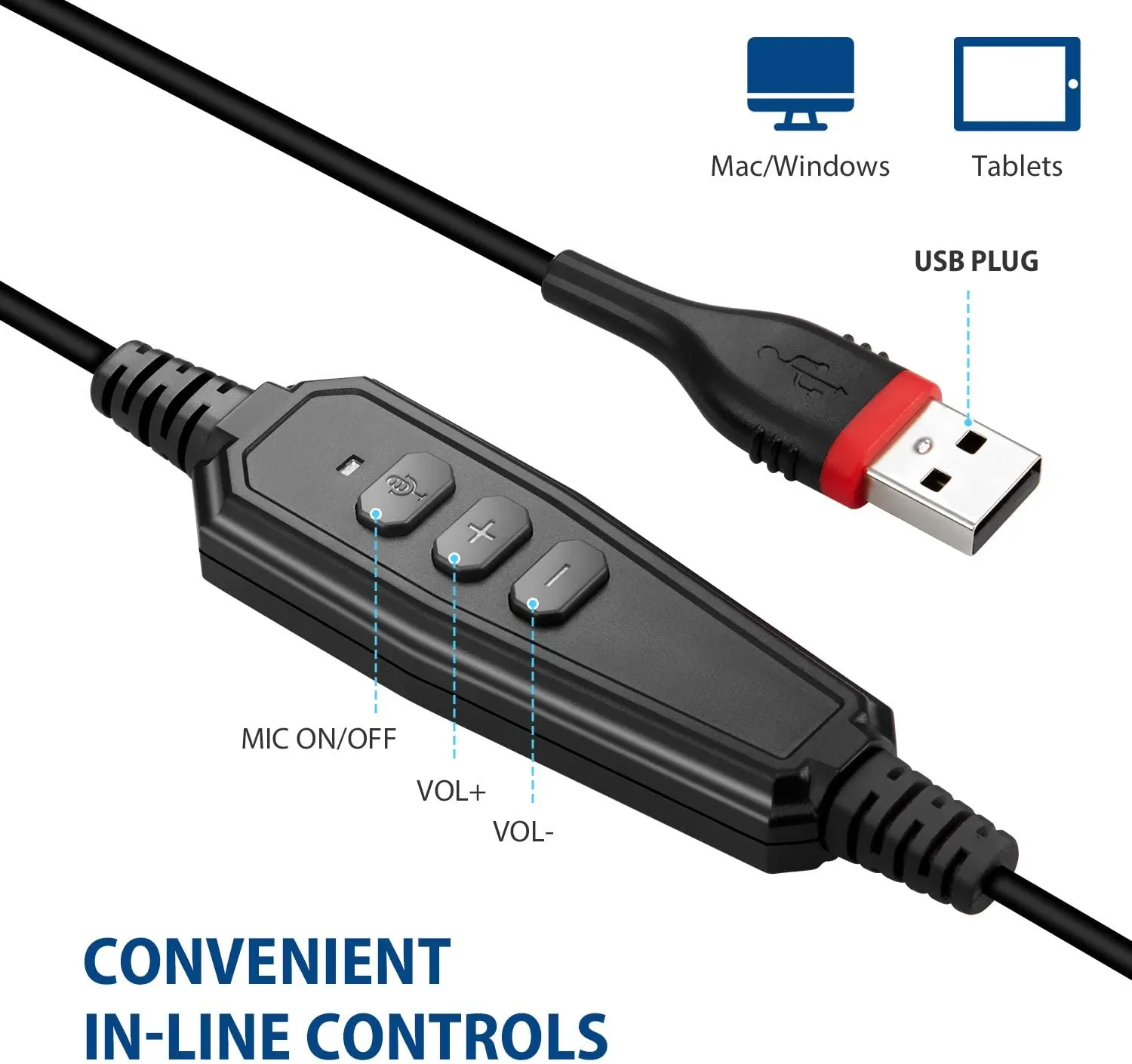 Arama Mono USB Headset with Microphone Noise Cancelling & Audio Controls