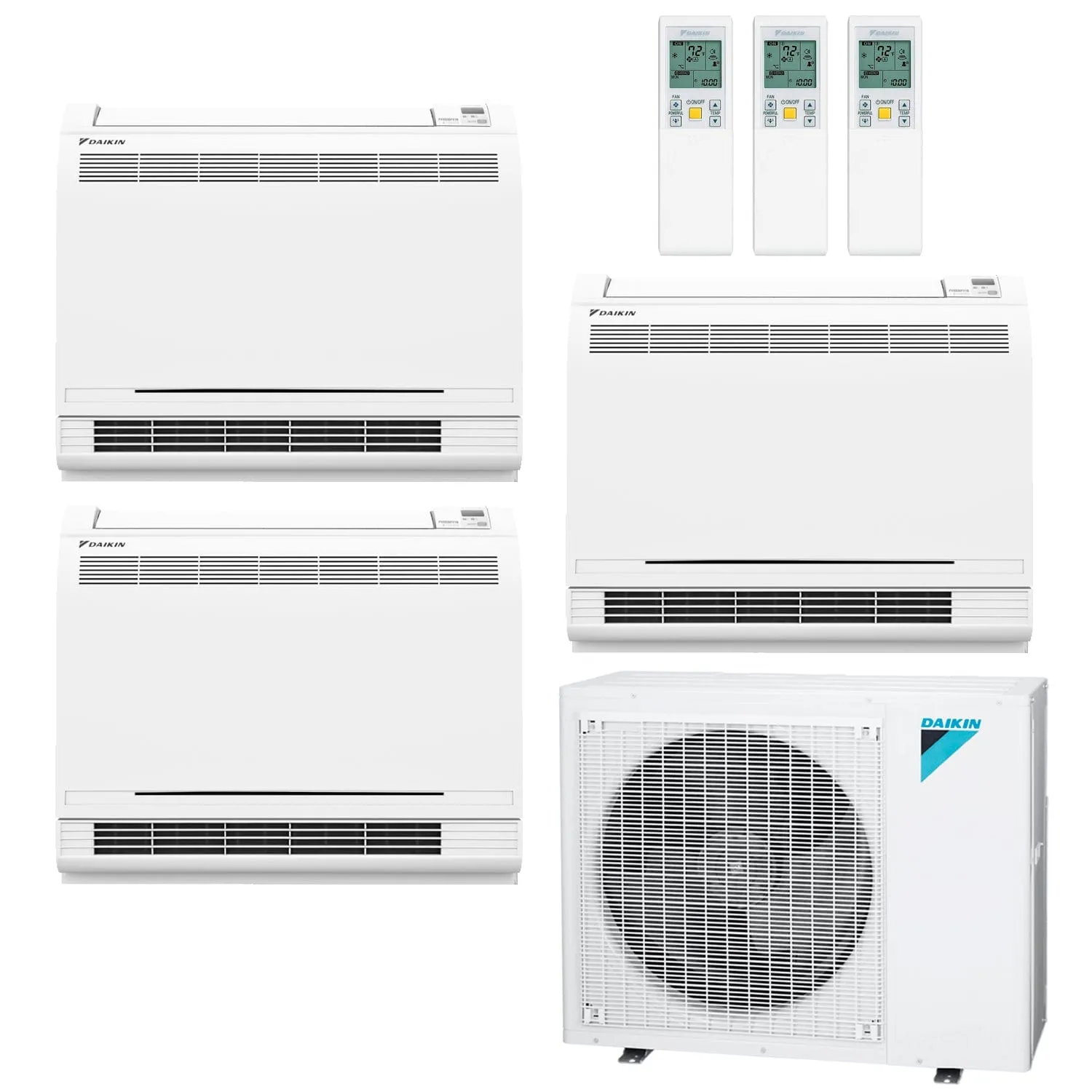 Daikin 3-Zone Floor Standing Hyper Heat Ductless Mini-Split 36000 BTU Heat Pump Air Conditioner 12k   15k   15k - 20 SEER2