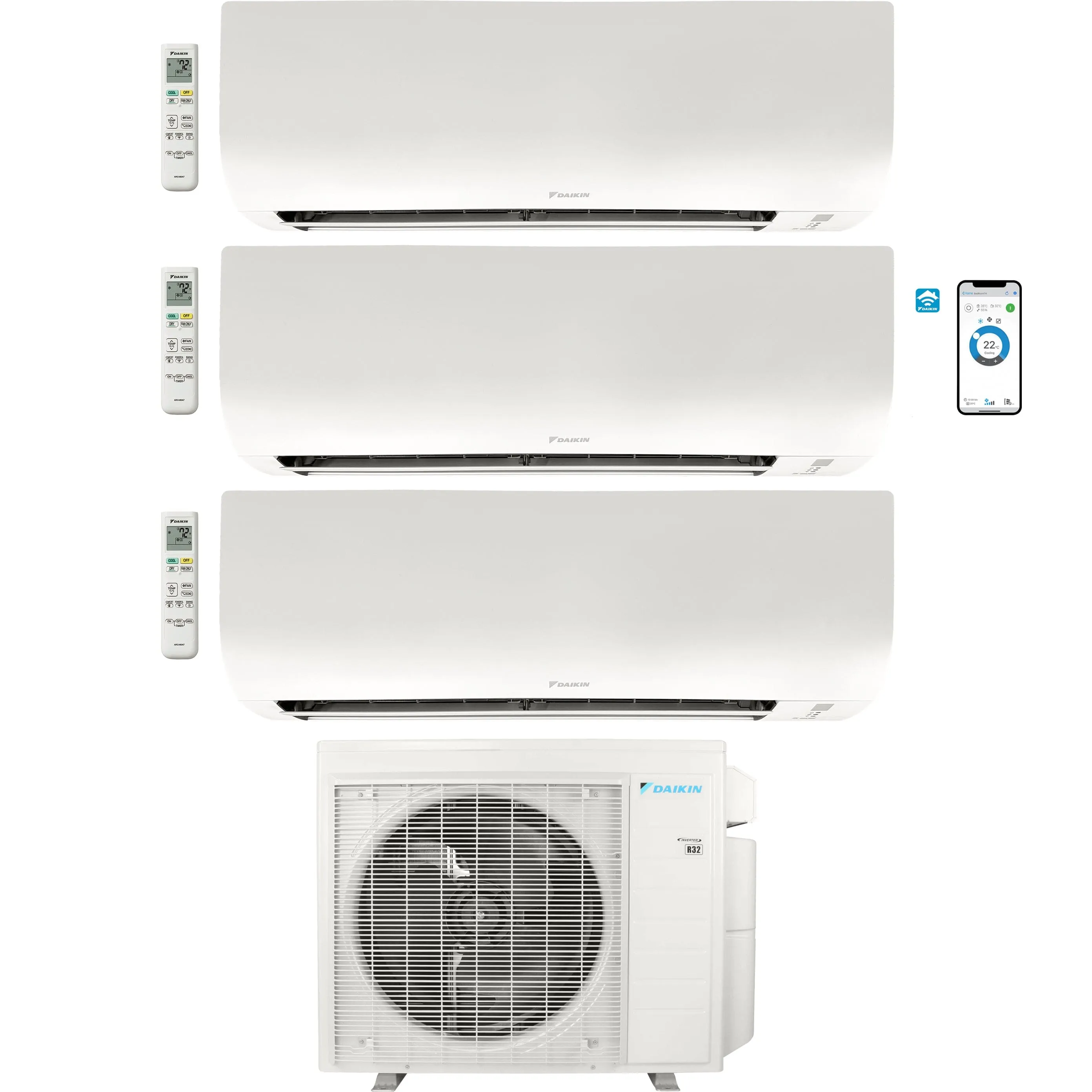 Daikin 3-Zone Wall Mounted Ductless Mini-Split 24,000 BTU Heat Pump Air Conditioner 7K   7K   12K - 21 SEER2 R32 Wi-Fi Enabled