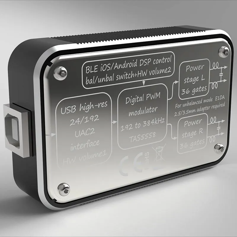 E1DA  PowerDAC v2.1 Headphone Amp PEQ DSP BLE DAC with 2.5/3.5 Adapter and Cables