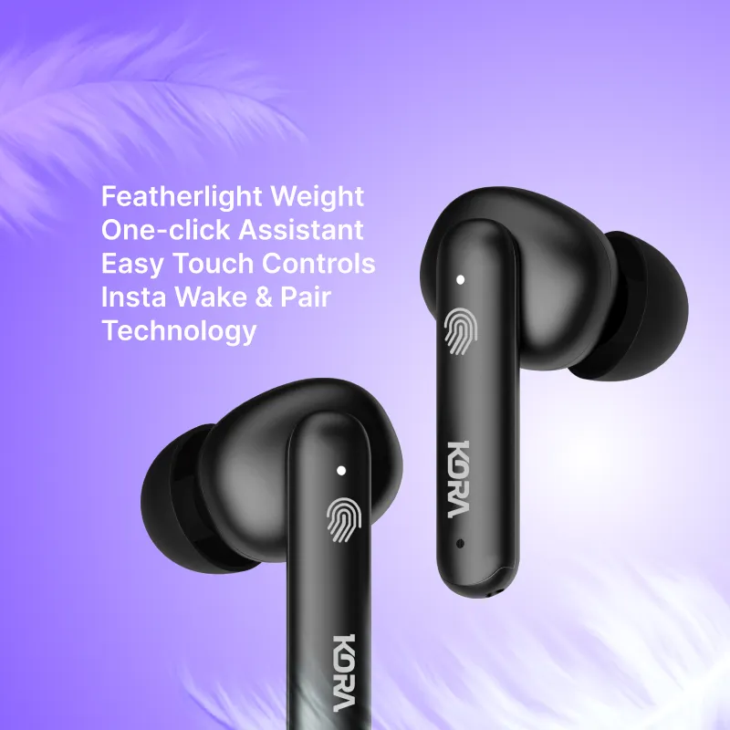 Kora Pulse 1.0 Wireless Earbuds with 8mm drivers, 40 Hours Playback, IPX4 Water Resistance, Smooth Touch Controls