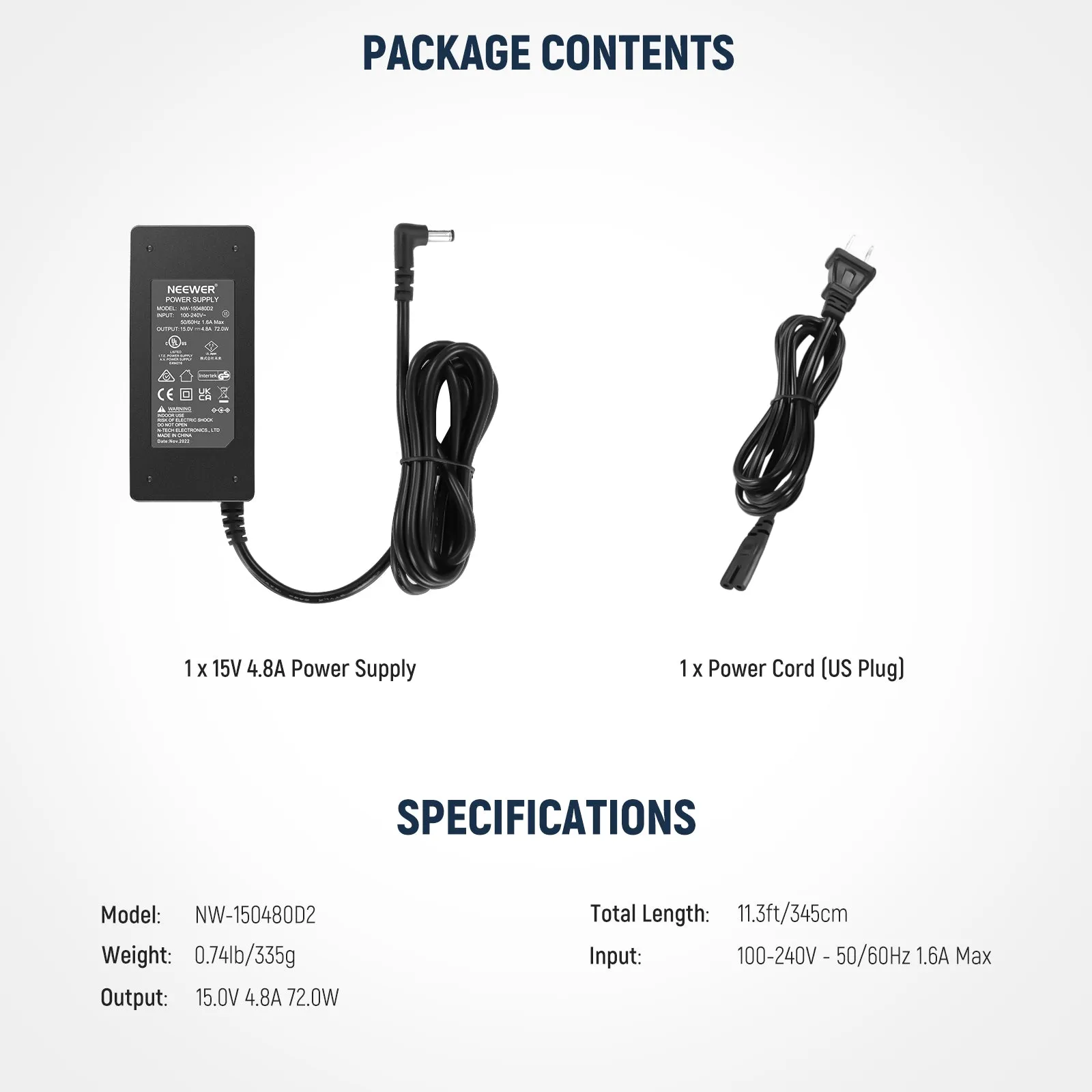 NEEWER 15V 4.8A 72W Power Supply