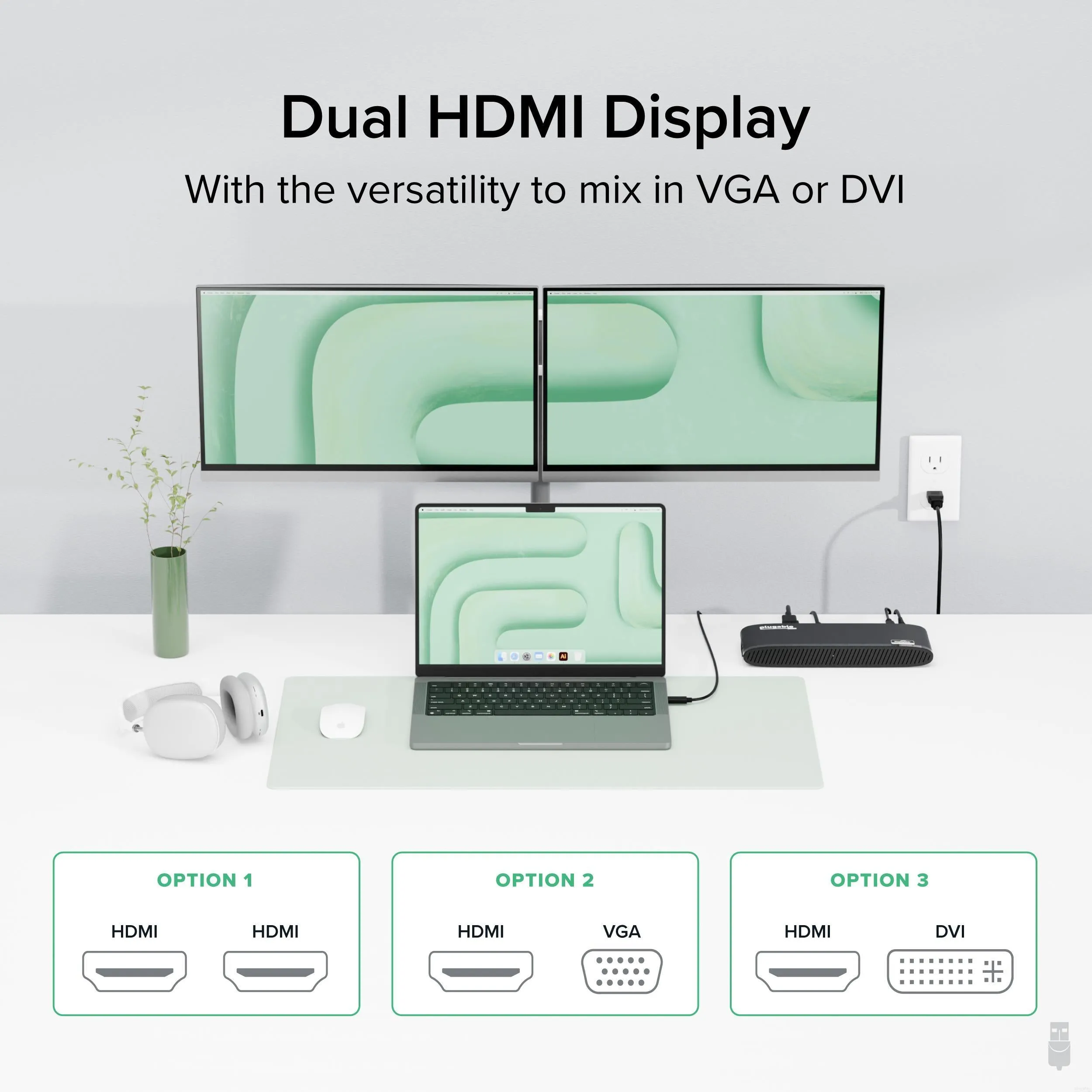 Plugable Universal Dual HDMI Monitor Docking Station for Dell, HP, Lenovo, Macbook