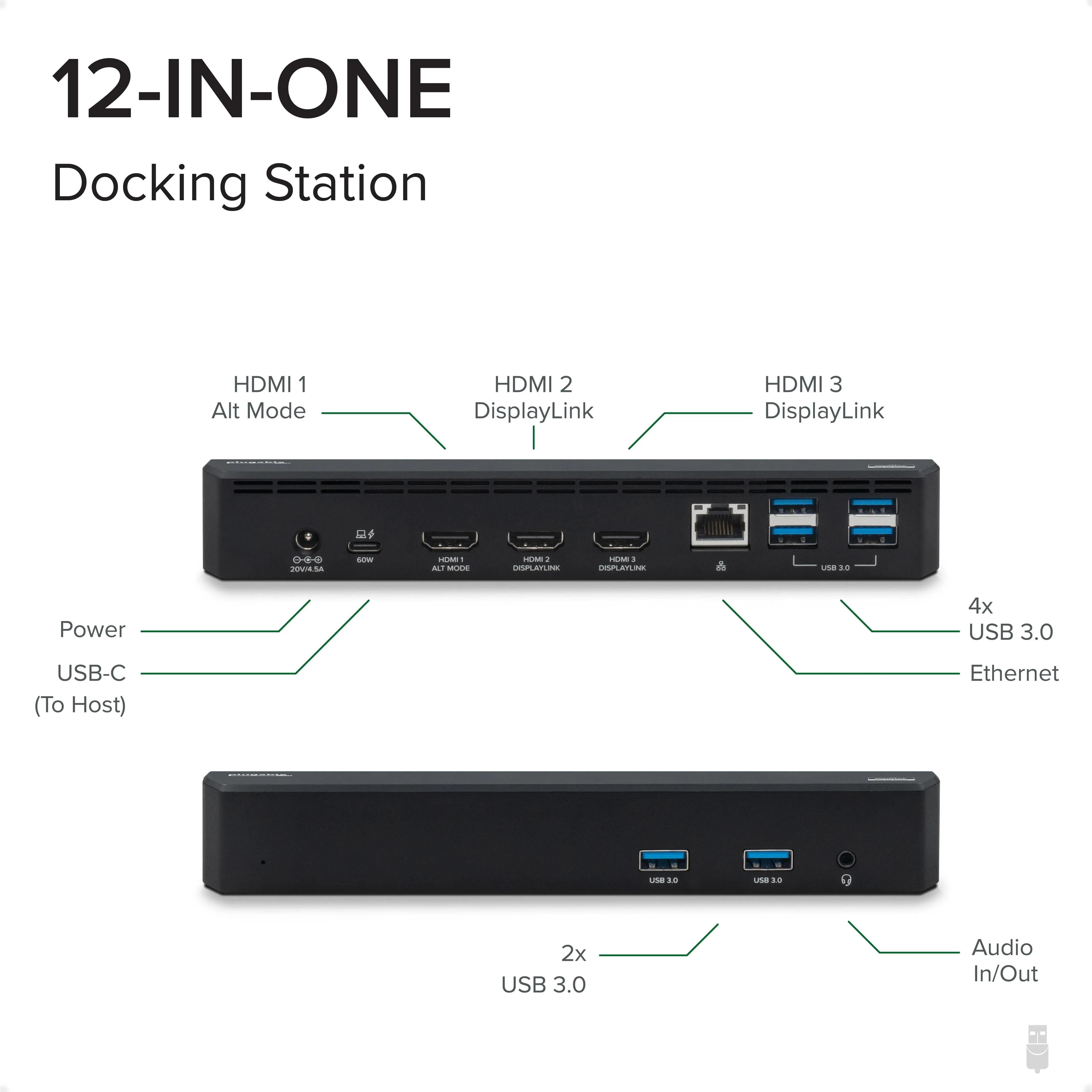 Plugable USB-C Triple Monitor Docking Station, 60W Laptop Charging