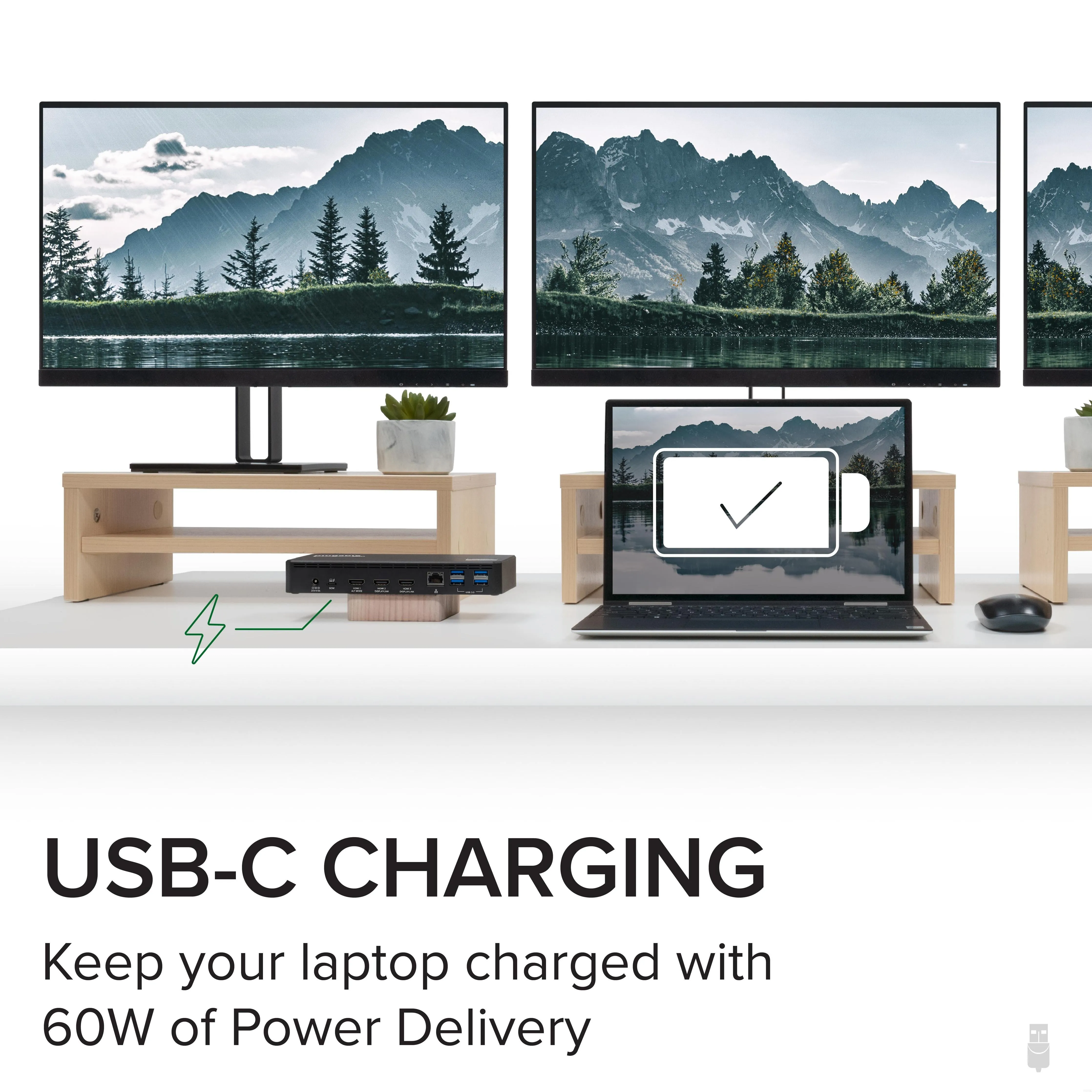 Plugable USB-C Triple Monitor Docking Station, 60W Laptop Charging