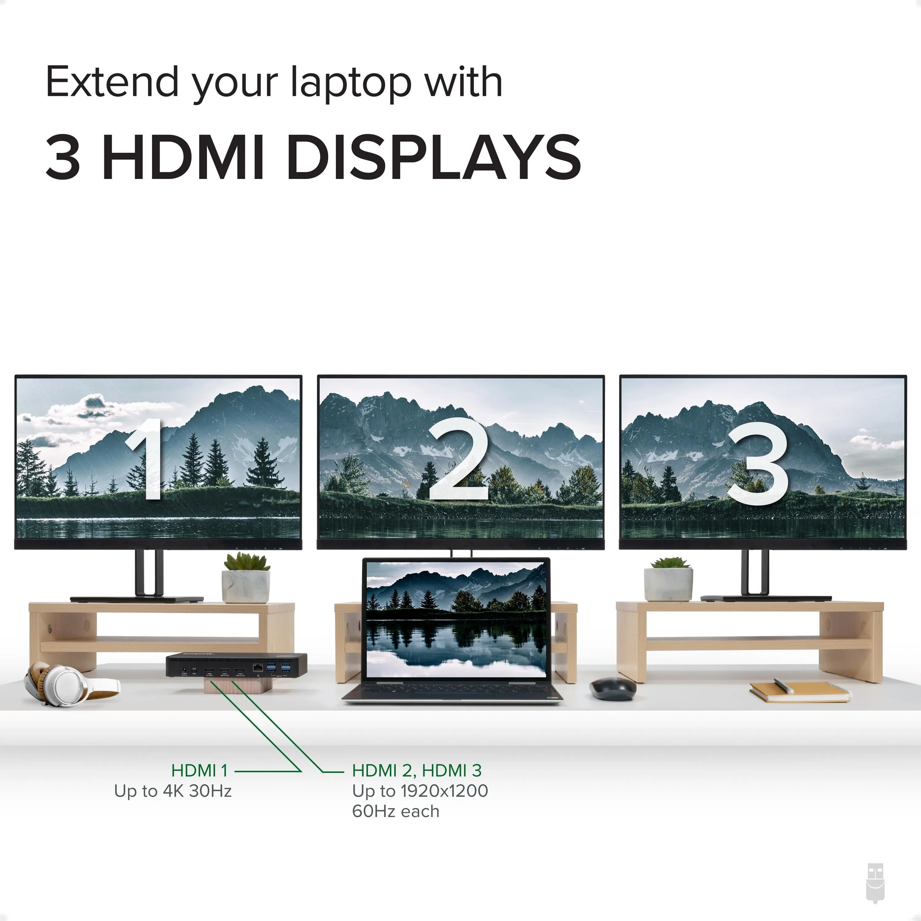 Plugable USB-C Triple Monitor Docking Station, 60W Laptop Charging