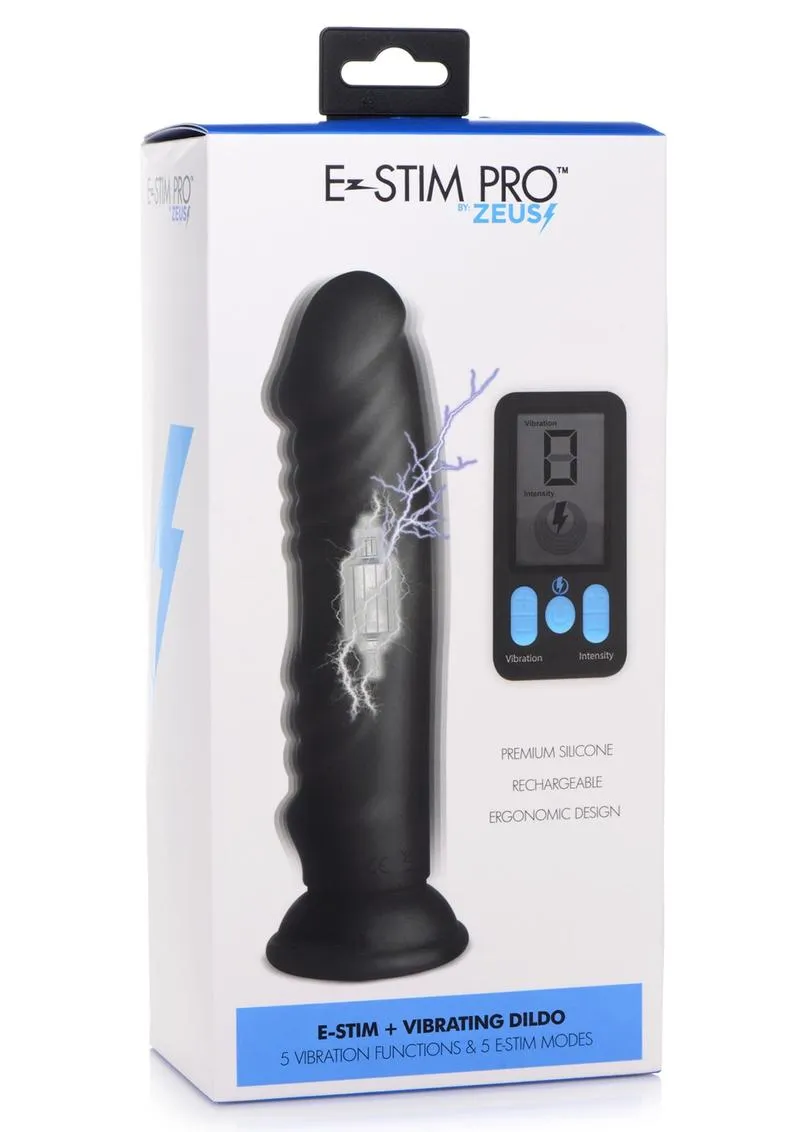 Zeus Vibrating and E-Stim Rechargeable Silicone Dildo with Remote Control